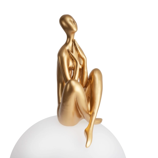 Lampa stołowa WOMAN-3 ,47 cm -złota figura, biały klosz - zdjęcie produktu