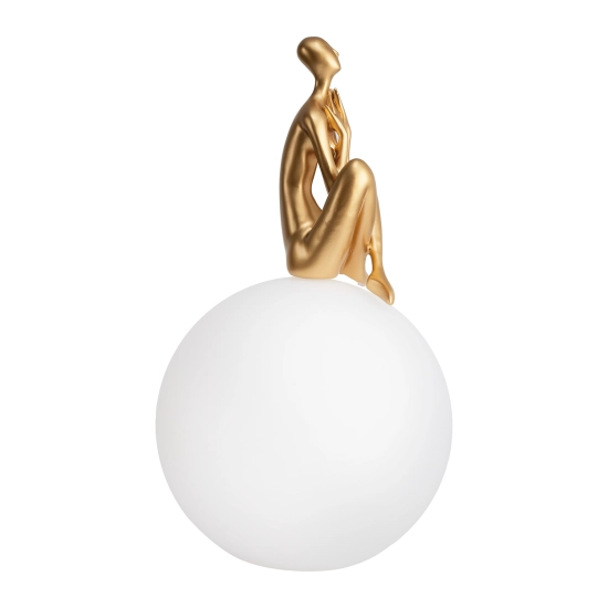 Lampa stołowa WOMAN-3 ,47 cm -złota figura, biały klosz - zdjęcie produktu