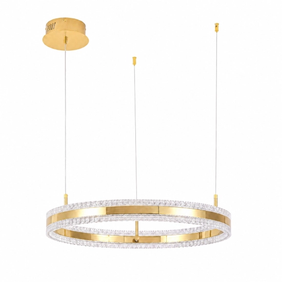 Lampa wisząca ARKADIA LED 60 cm - złoty połysk z kryształowym pierścieniem - zdjęcie produktu