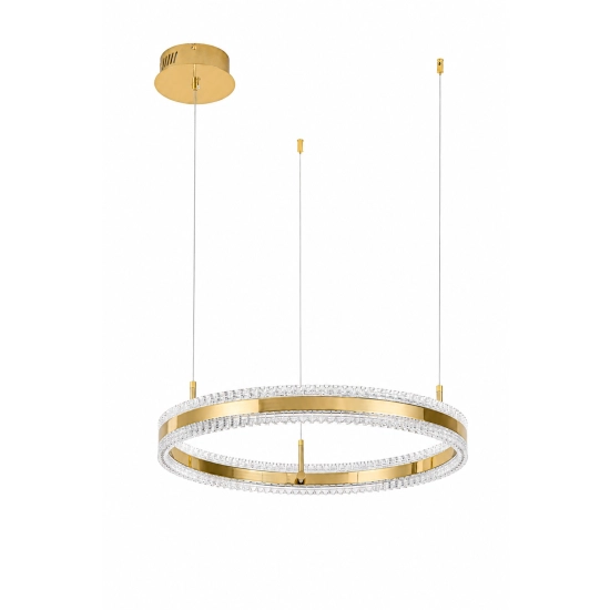 Lampa wisząca ARKADIA LED 60 cm - złoty połysk z kryształowym pierścieniem - zdjęcie produktu