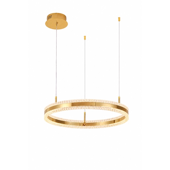 Lampa wisząca ARKADIA LED 60 cm - złoty połysk z kryształowym pierścieniem - zdjęcie produktu