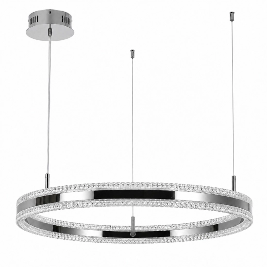 Lampa wisząca ARKADIA LED 60 cm - tytanowa z kryształowym pierścieniem - zdjęcie produktu