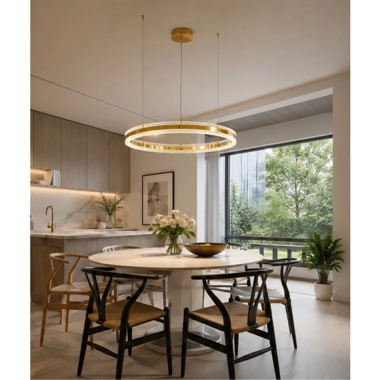 Lampa wisząca ARKADIA LED 80 cm - złoty połysk z kryształowym pierścieniem - zdjęcie produktu
