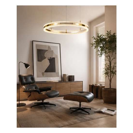 Lampa wisząca ARKADIA LED 80 cm - złoty połysk z kryształowym pierścieniem - zdjęcie produktu