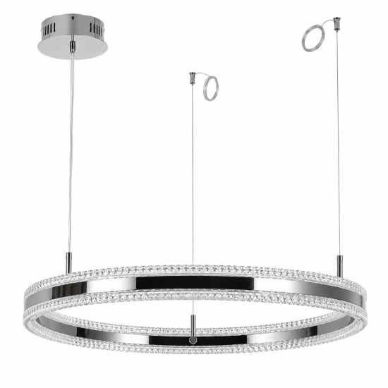Lampa wisząca ARKADIA LED 80 cm - tytanowa z kryształowym pierścieniem - zdjęcie produktu
