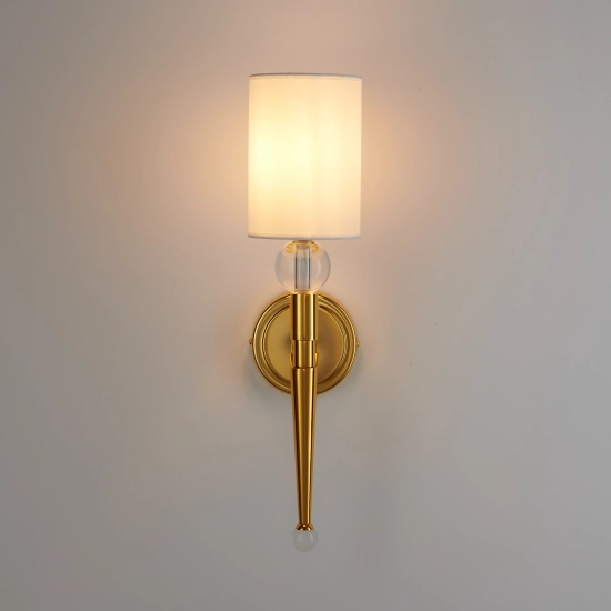 Lampa ścienna DAMA 52 cm- złoty kinkiet z białym abażurem - zdjęcie produktu