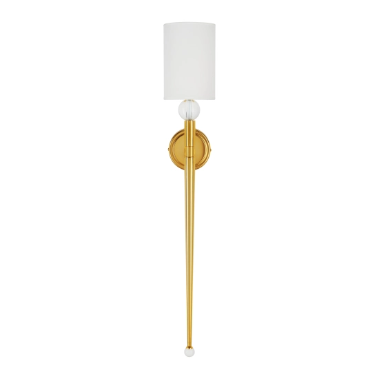 Lampa ścienna DAMA 92 cm- złoty kinkiet z białym abażurem - zdjęcie produktu