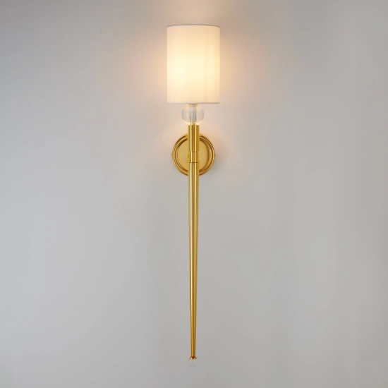 Lampa ścienna DAMA 92 cm- złoty kinkiet z białym abażurem - zdjęcie produktu