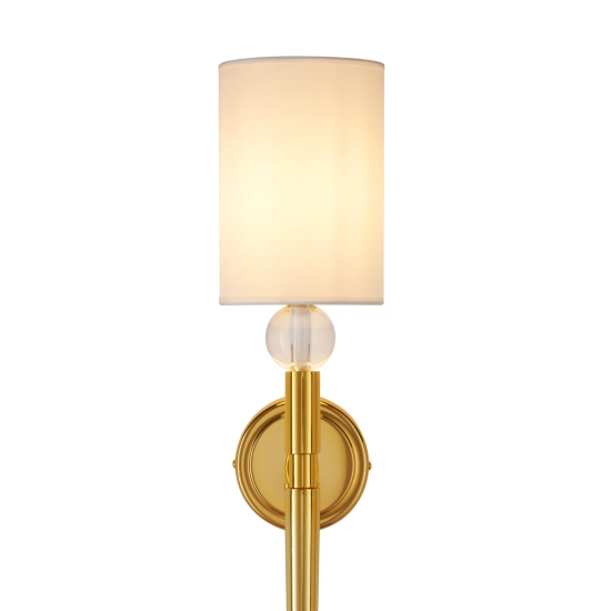 Lampa ścienna DAMA 92 cm- złoty kinkiet z białym abażurem - zdjęcie produktu