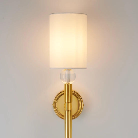 Lampa ścienna DAMA 92 cm- złoty kinkiet z białym abażurem - zdjęcie produktu