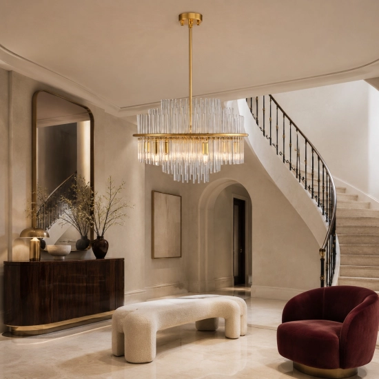 Lampa wisząca LUXORIA 50 cm - złota lampa kryształowa - zdjęcie produktu