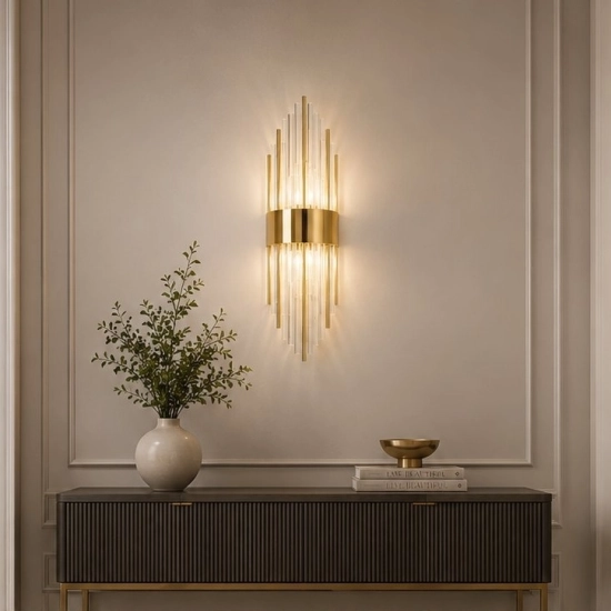 Lampa ścienna DRACO-S, 45 cm - kryształowo - złota, styl glamour - zdjęcie produktu