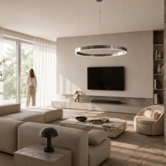 Lampa wisząca CIRCLE 100 cm - LED, ring nikiel szczotkowany - zdjęcie produktu