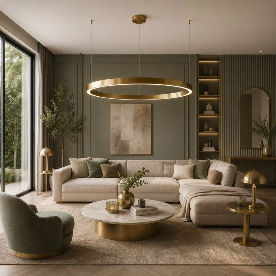 Lampa wisząca CIRCLE 120 cm - LED, ring mosiądz szczotkowany - zdjęcie produktu