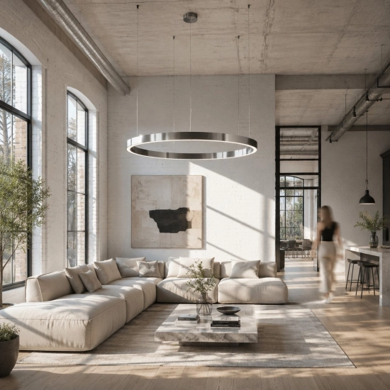 Lampa wisząca CIRCLE 120 cm - LED, ring nikiel szczotkowany - zdjęcie produktu