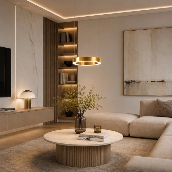 Lampa wisząca CIRCLE 40 cm - LED, ring mosiądz szczotkowany - zdjęcie produktu
