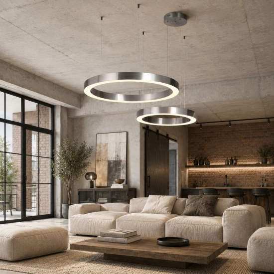 Lampa wisząca CIRCLE 2 60+80 cm - LED, ring nikiel szczotkowany na 1 podsufitce - zdjęcie produktu
