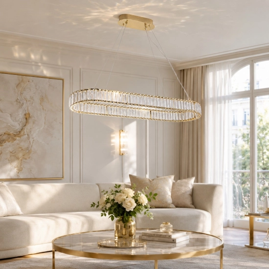 Lampa wisząca ADONIS 100 cm - żyrandol złoty z kryształami - zdjęcie produktu