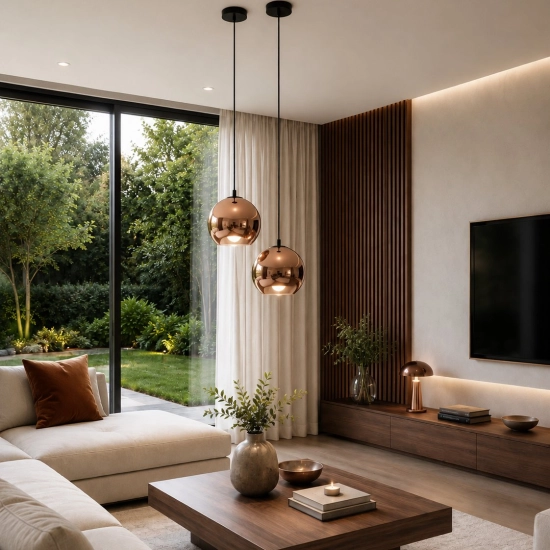 Lampa wisząca MIRROR GLOW - M miedziana 30 cm - zdjęcie produktu