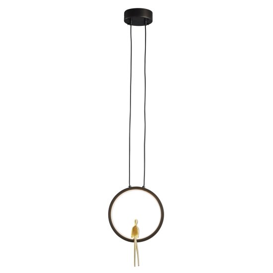 Lampa wisząca AMICI 27 cm - LED, mosiądz czarny ring z dekoracyjną złotą figurką - zdjęcie produktu