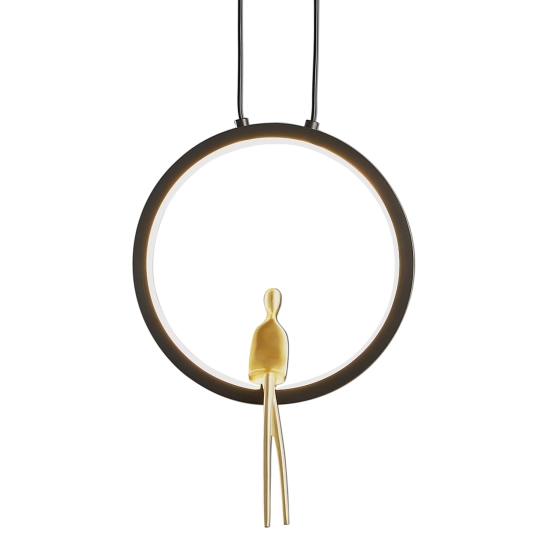 Lampa wisząca AMICI 27 cm - LED, mosiądz czarny ring z dekoracyjną złotą figurką - zdjęcie produktu