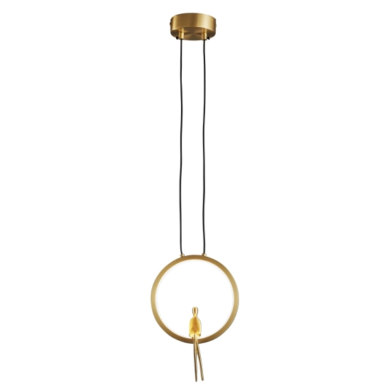 Lampa wisząca AMICI 27 cm - LED, mosiądz, złoty ring z dekoracyjną figurką - zdjęcie produktu