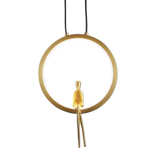 Lampa wisząca AMICI 27 cm - LED, mosiądz, złoty ring z dekoracyjną figurką - zdjęcie produktu
