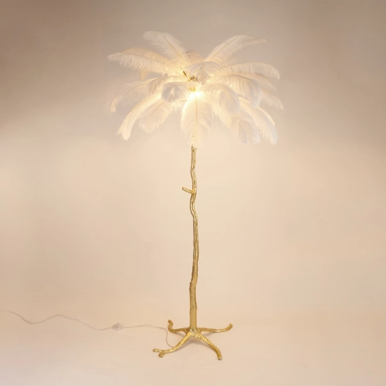 Lampa podłogowa EMU 170 cm - pióra białe - zdjęcie produktu