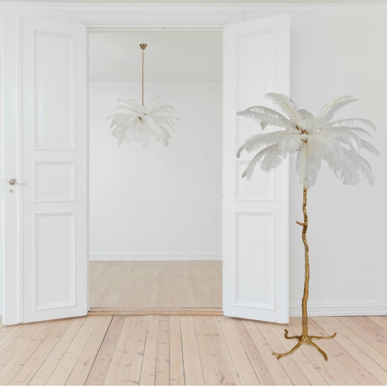 Lampa podłogowa EMU 170 cm - pióra białe - zdjęcie produktu