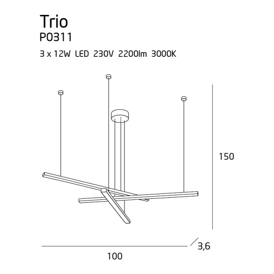 Trio P0311D lampa wisząca ściemnialna czarna MAXLIGHT