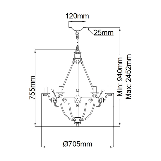 Żyrandol Windsor – 6 źródeł światła – Grafitowe WINDSOR6-GR Elstead Lighting