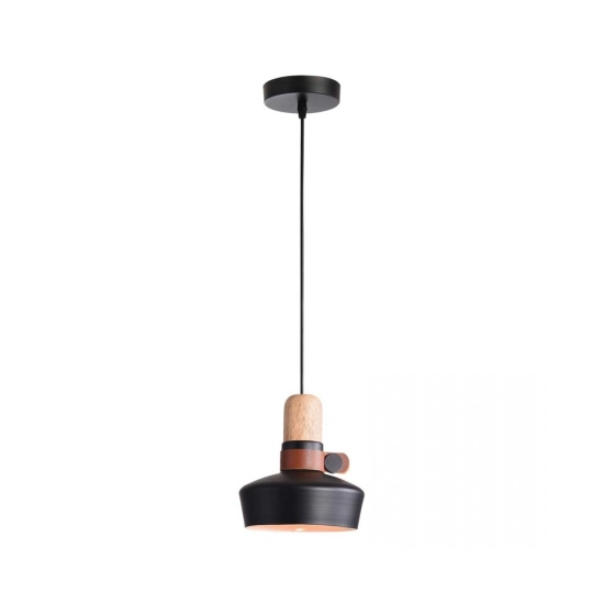 1990 PENDANT LIGHT 1XE27 BLACK WOOD LEATHER Zambelis Lights