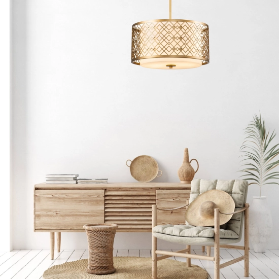 Średnia lampa wisząca Ziggy – 2 źródła światła – Lakierowane złoto ZIGGY-2P-M-LG Elstead Lighting