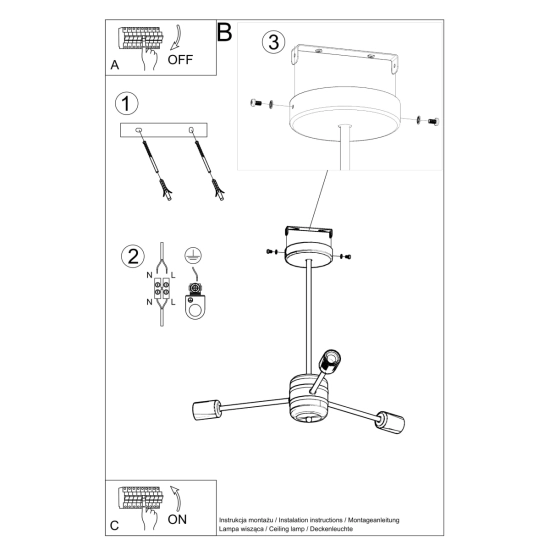 Żyrandol LANGO 3 czarny SL.1021 SOLLUX LIGHTING