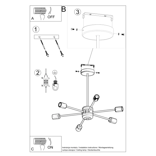 Żyrandol LANGO 6 czarny SL.1023 SOLLUX LIGHTING