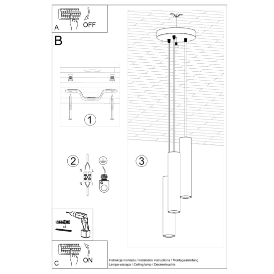 Lampa wisząca LAGOS 3P biały SL.1078 SOLLUX LIGHTING