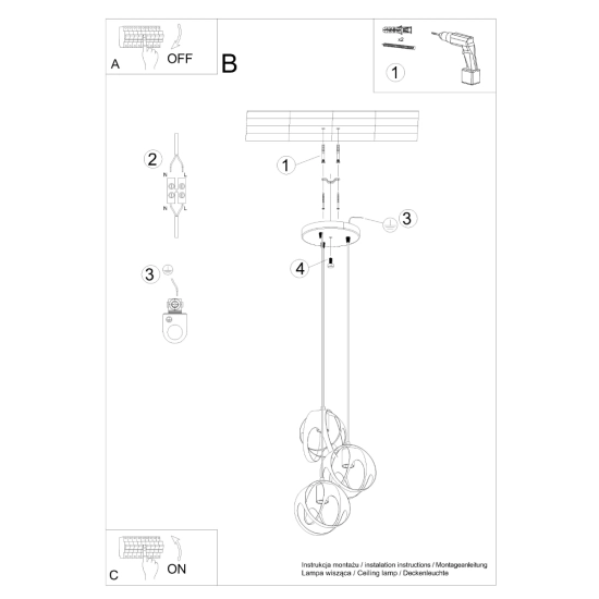 Lampa wisząca TULOS 3P czarna SL.1088 SOLLUX LIGHTING
