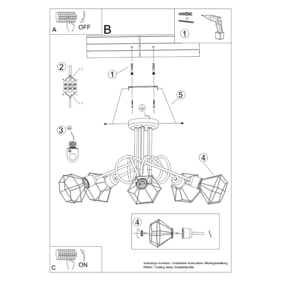 Żyrandol ARTEMIS 5S czarny SL.1110 SOLLUX LIGHTING