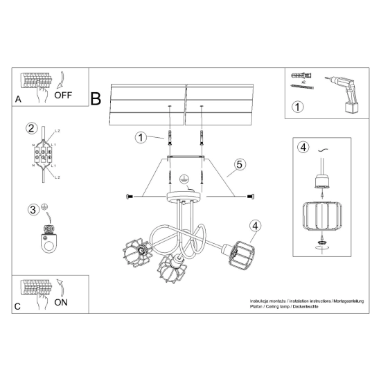 Żyrandol BELUCI 3S czarny SL.1118 SOLLUX LIGHTING