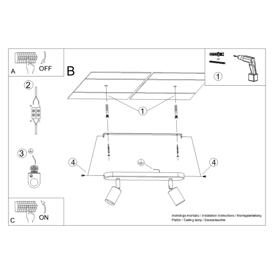 Plafon FORNES 2 czarny SL.1121 SOLLUX LIGHTING