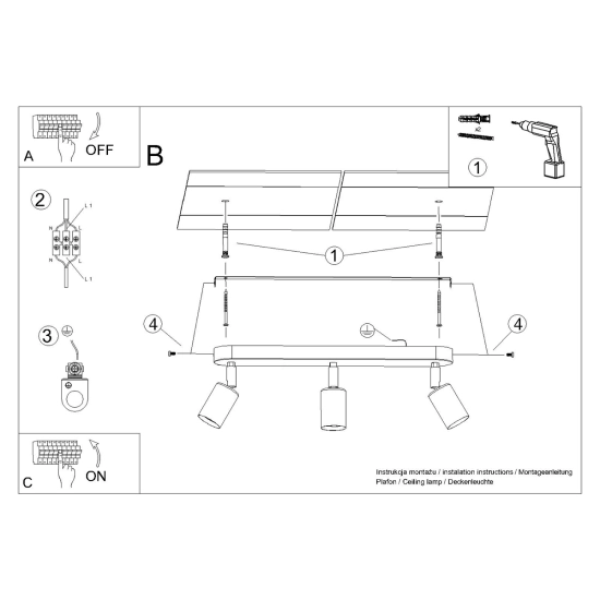 Plafon FORNES 3 czarny SL.1122 SOLLUX LIGHTING