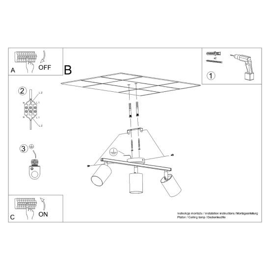 Plafon LEMMI 3 czarny SL.1128 SOLLUX LIGHTING