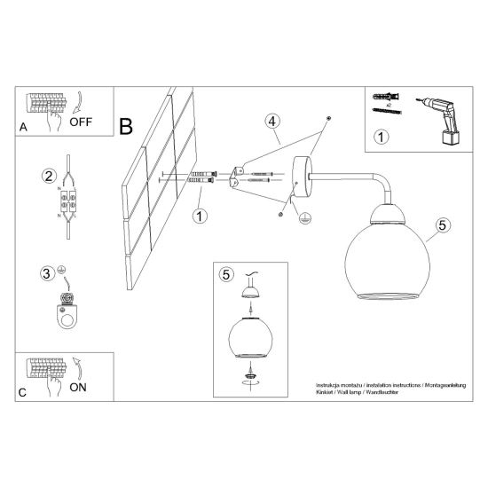 Kinkiet ALINO 1 czarny SL.1139 SOLLUX LIGHTING