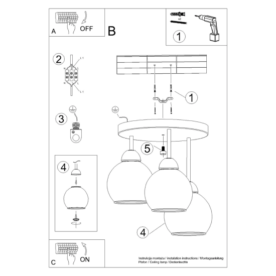 Żyrandol ALINO 3 czarny SL.1140 SOLLUX LIGHTING