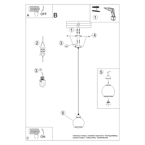 Lampa wisząca ALINO 1 czarna SL.1141 SOLLUX LIGHTING
