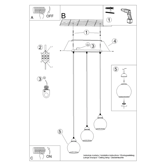 Lampa wisząca ALINO 3 czarna SL.1142 SOLLUX LIGHTING