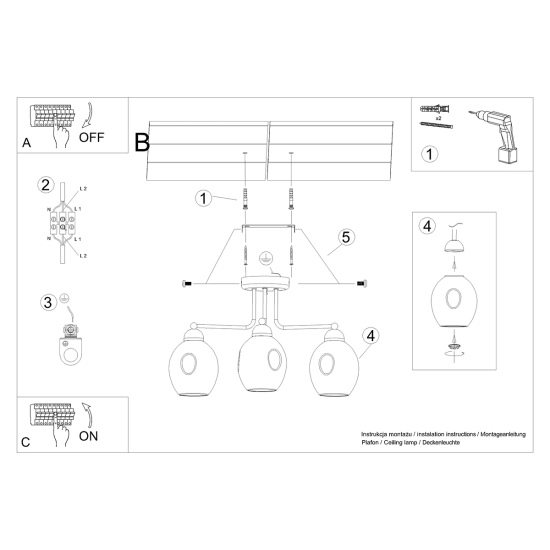 Żyrandol FILLAN 3 czarny SL.1144 SOLLUX LIGHTING
