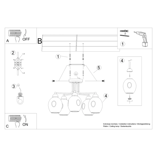 Żyrandol FILLAN 5 czarny SL.1145 SOLLUX LIGHTING