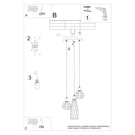 Lampa wisząca SUBA 3P czarna SL.1166 SOLLUX LIGHTING