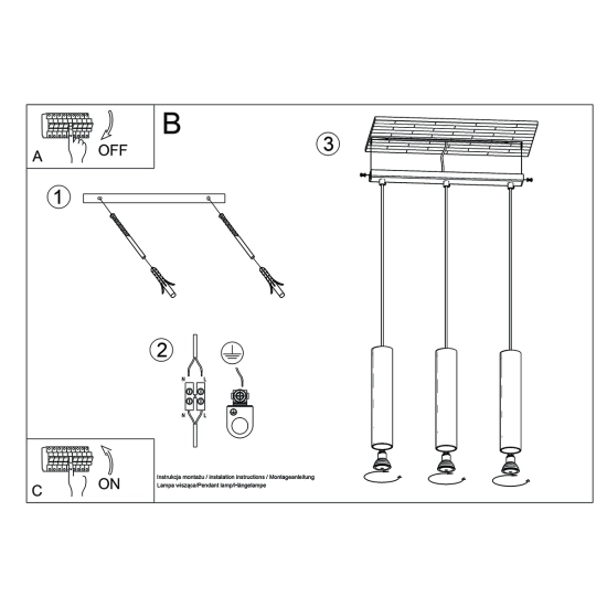 Lampa Wisząca LAGOS 3 złoty połysk SL.1201 SOLLUX LIGHTING